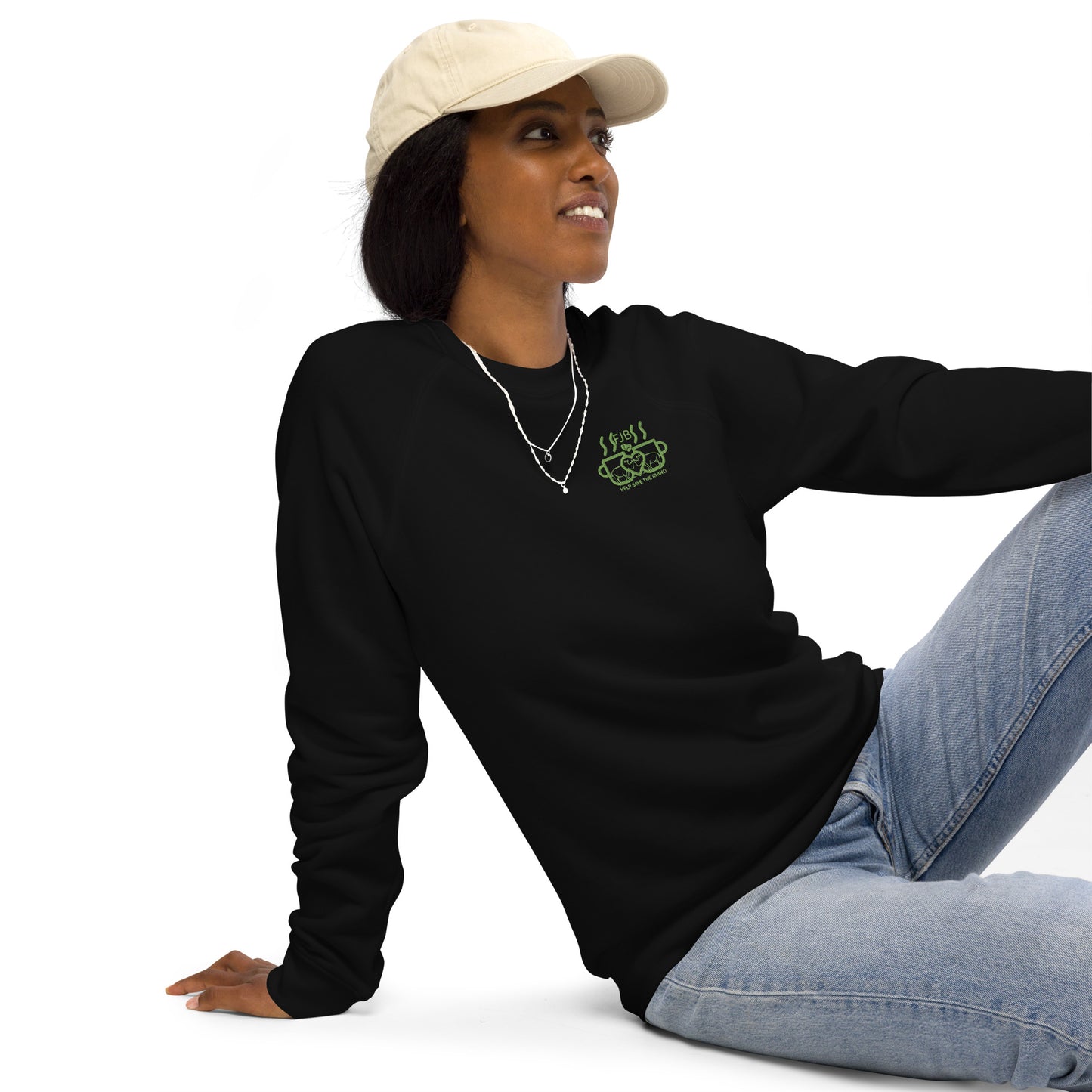 Help Save The Rhino Unisex organic raglan sweatshirt