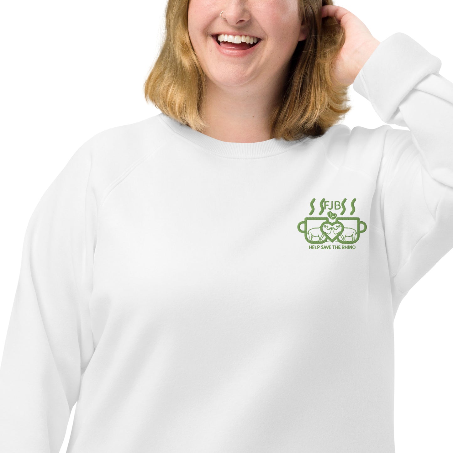 Help Save The Rhino Unisex organic raglan sweatshirt